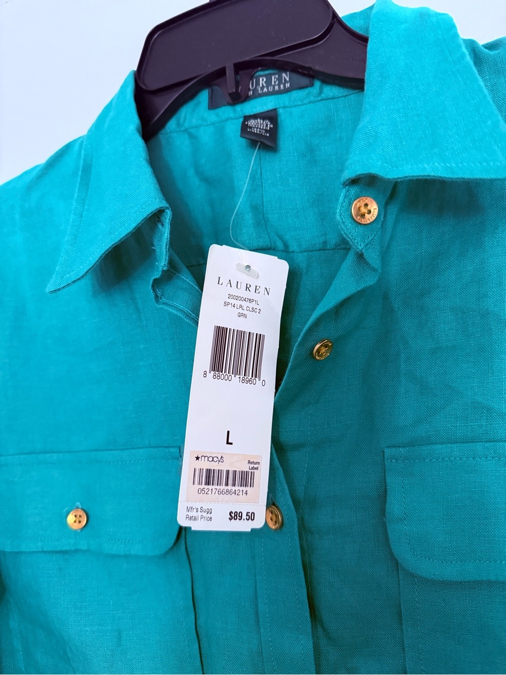 Ralph Lauren Teal Button-Up Linen Shirt with Gold Buttons - Picture 3 of 4